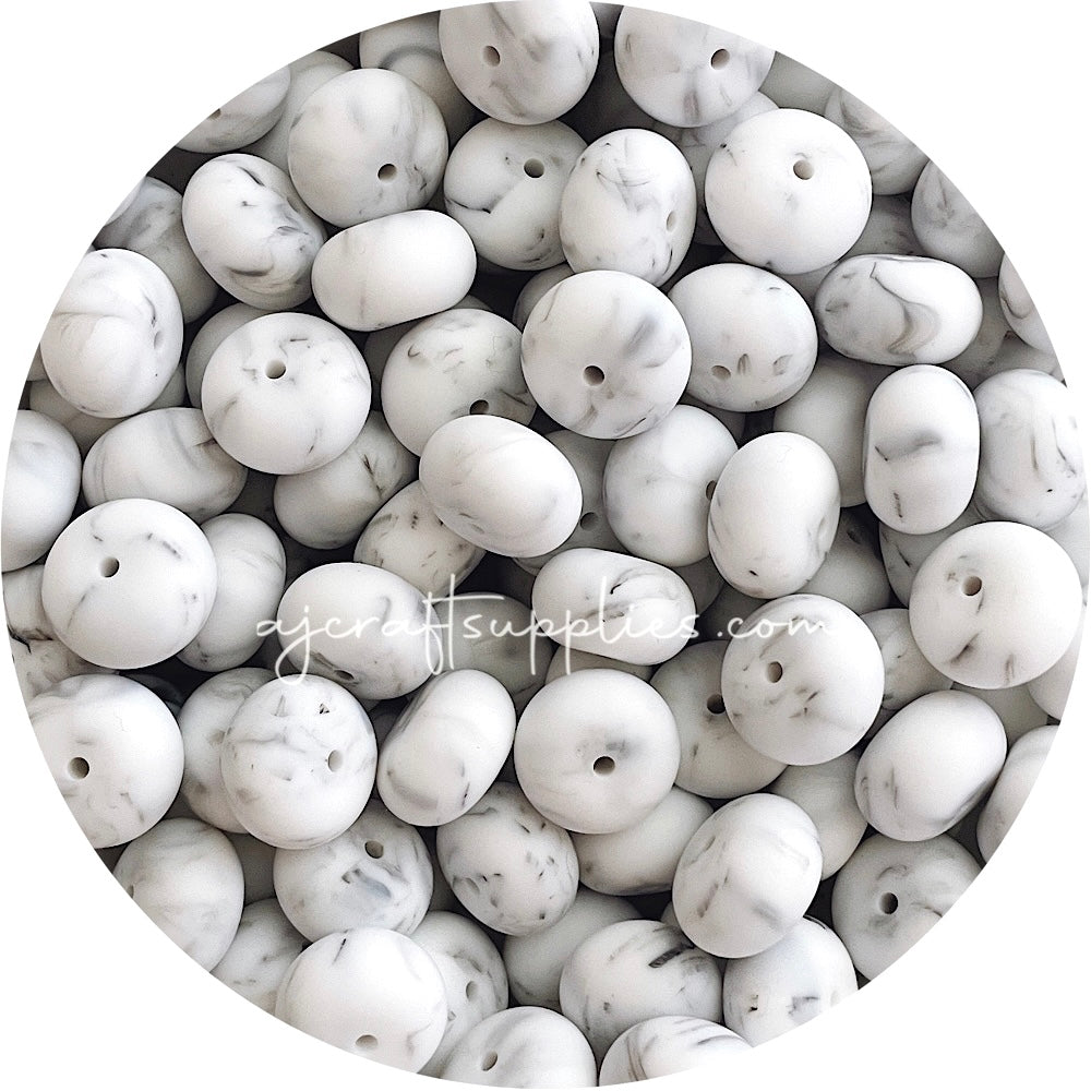 Grey Marble - 19mm Abacus Silicone Beads - 5 Beads