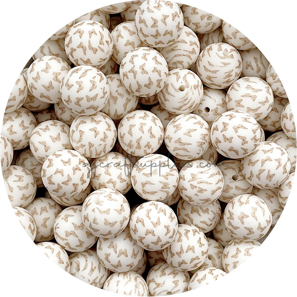 Boho Butterfly - 19mm Round Silicone Beads - 5 beads