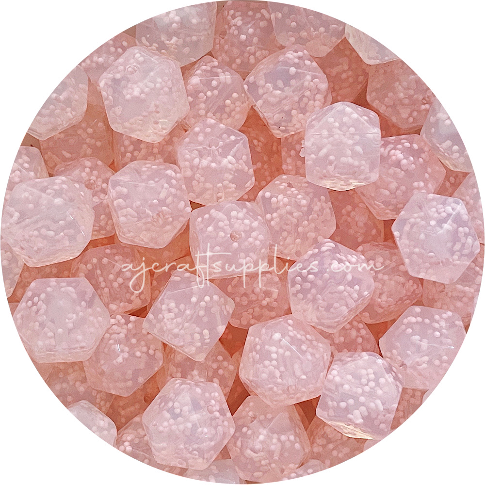 Blush Speckled Clear - 17mm Hexagon Silicone Beads - 10 Beads