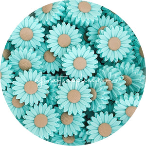 Aqua - 30mm Large Daisy Silicone Beads - 2 beads