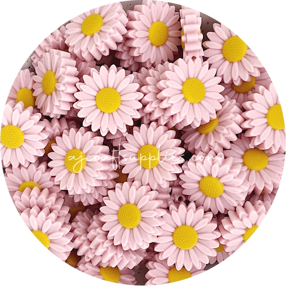 Blush Pink - 30mm Large Daisy Silicone Beads - 2 beads