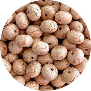Beech Wood Engraved Beads (BUTTERFLY) - CHOOSE A SIZE - 5 beads