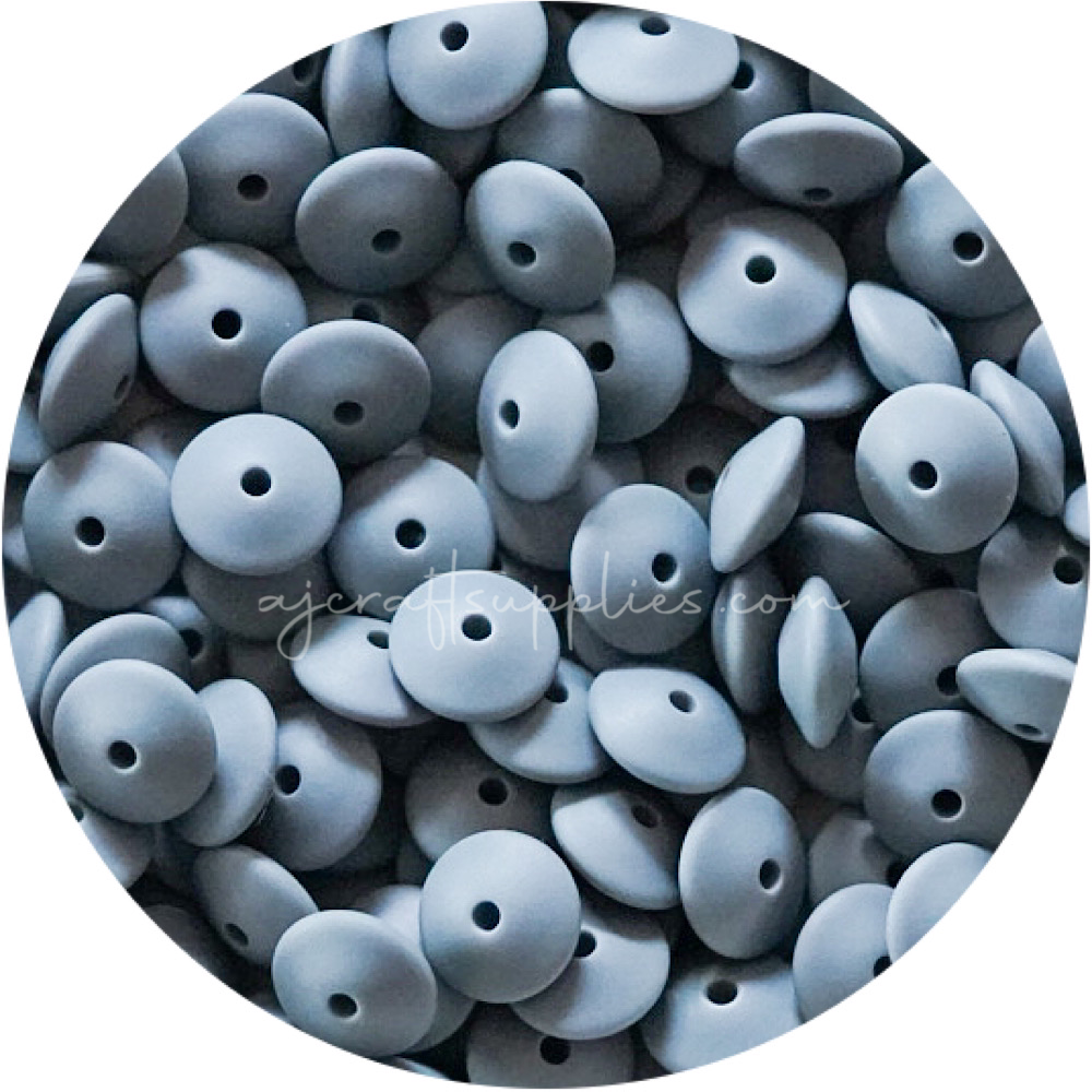 Dark Grey - 15mm Saucer Silicone Beads - Each