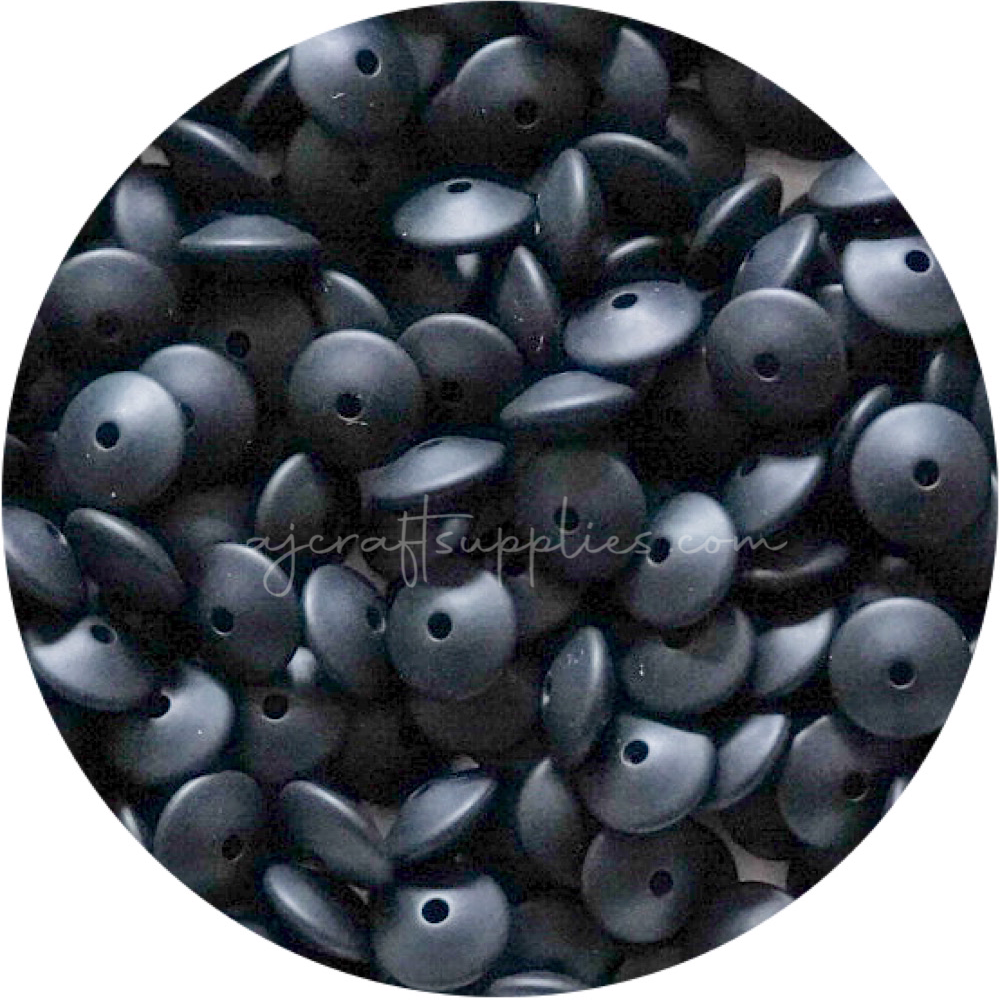 Jet Black - 15mm Saucer Silicone Beads - Each