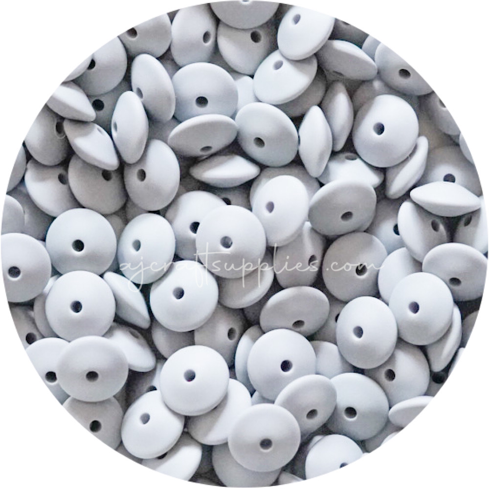 Light Grey - 15mm Saucer Silicone Beads - Each