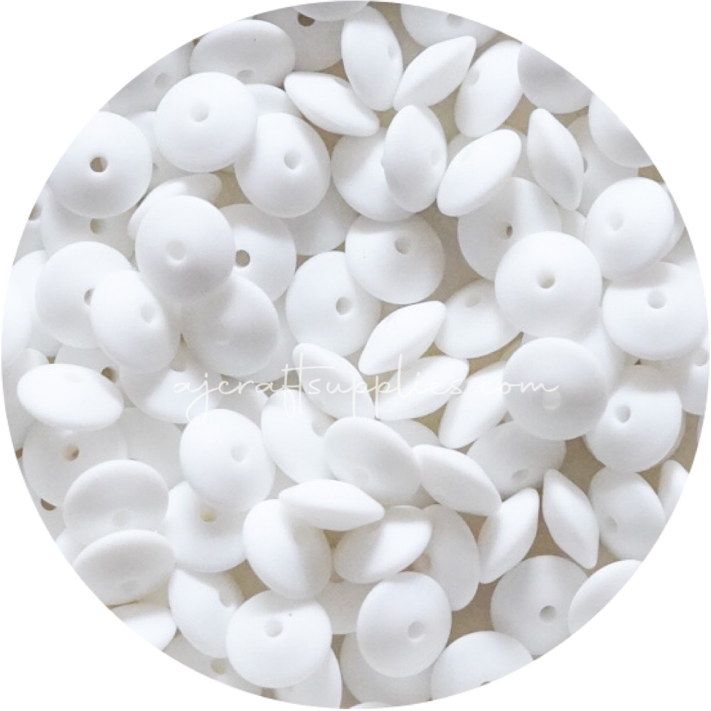 Snow White - 15mm Saucer Silicone Beads - Each
