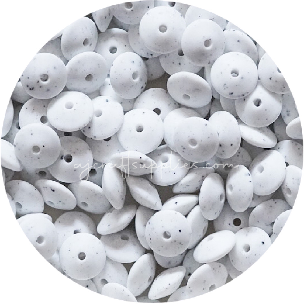 White Speckled - 15mm Saucer Silicone Beads - Each
