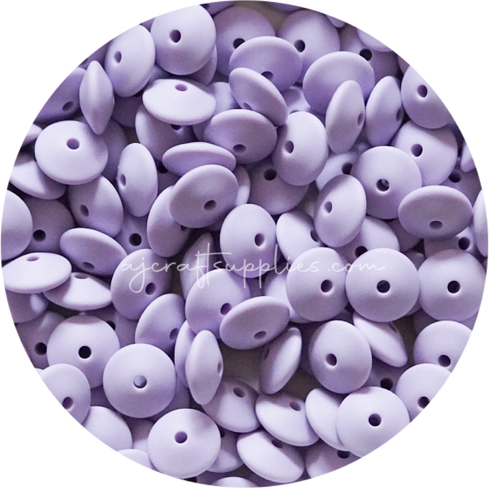 Lilac Purple - 15mm Saucer Silicone Beads - Each