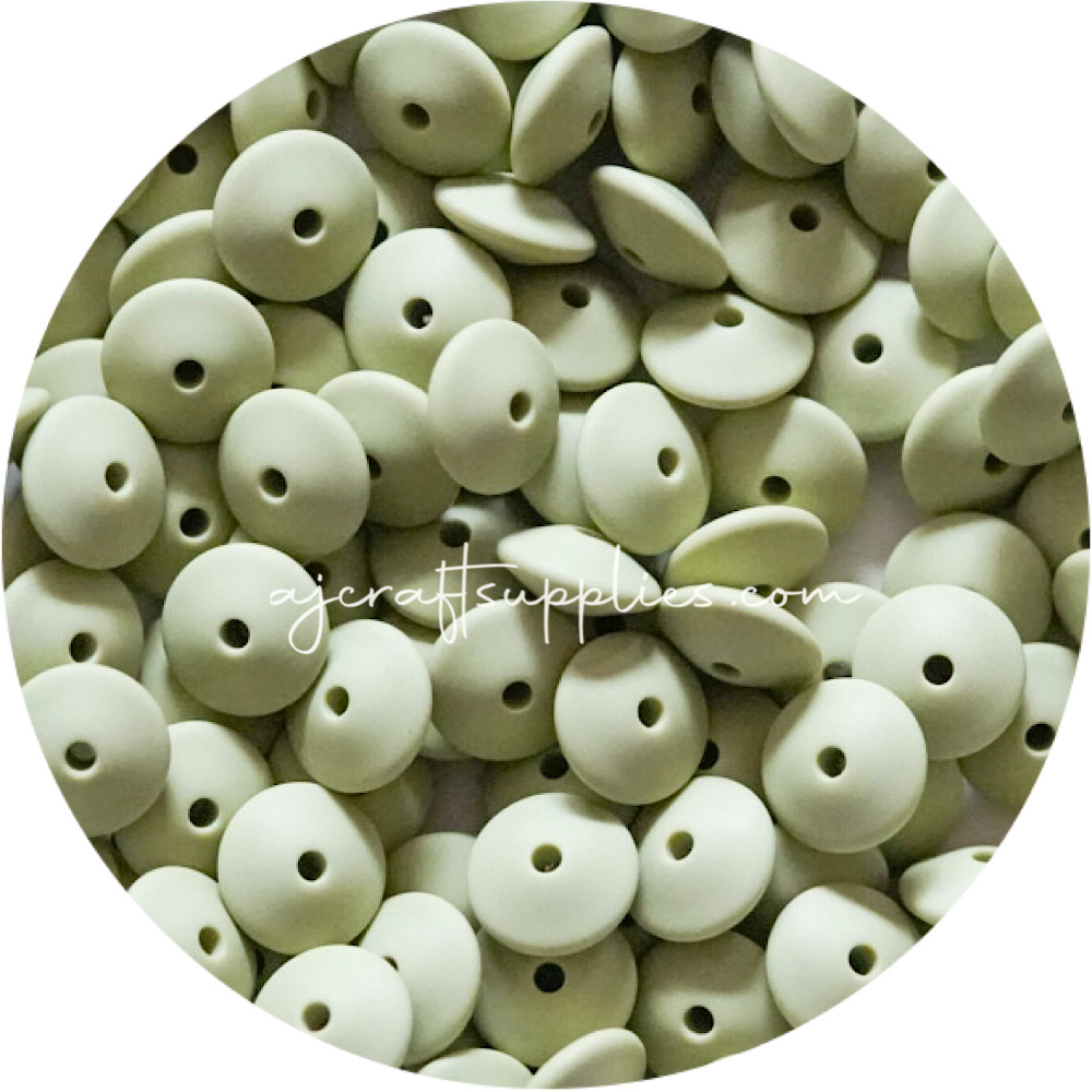 Sage Green - 15mm Saucer Silicone Beads - Each - AJ Craft Supplies