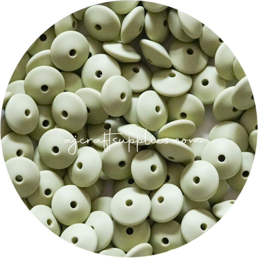 Sage Green - 15mm Saucer Silicone Beads - Each