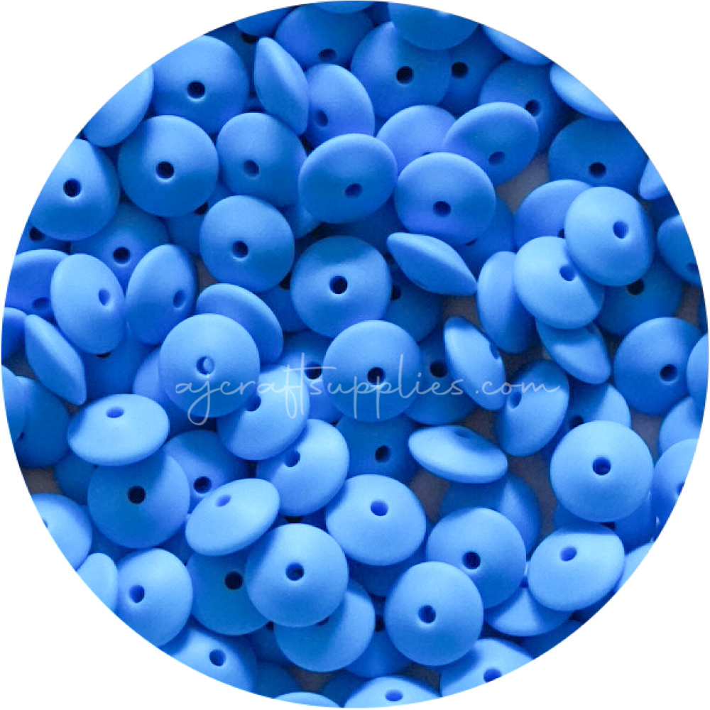 Sky Blue - 15mm Saucer Silicone Beads - Each