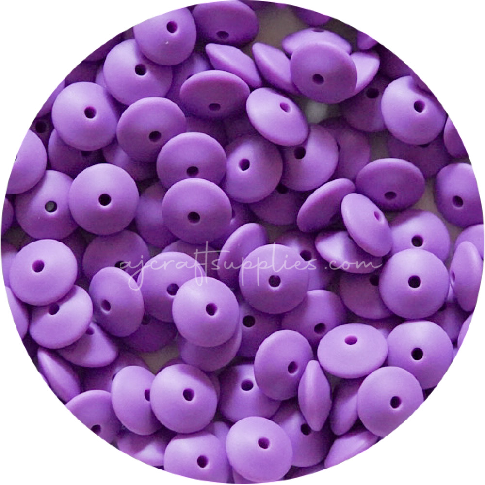 Lavender Purple - 15mm Saucer Silicone Beads - Each