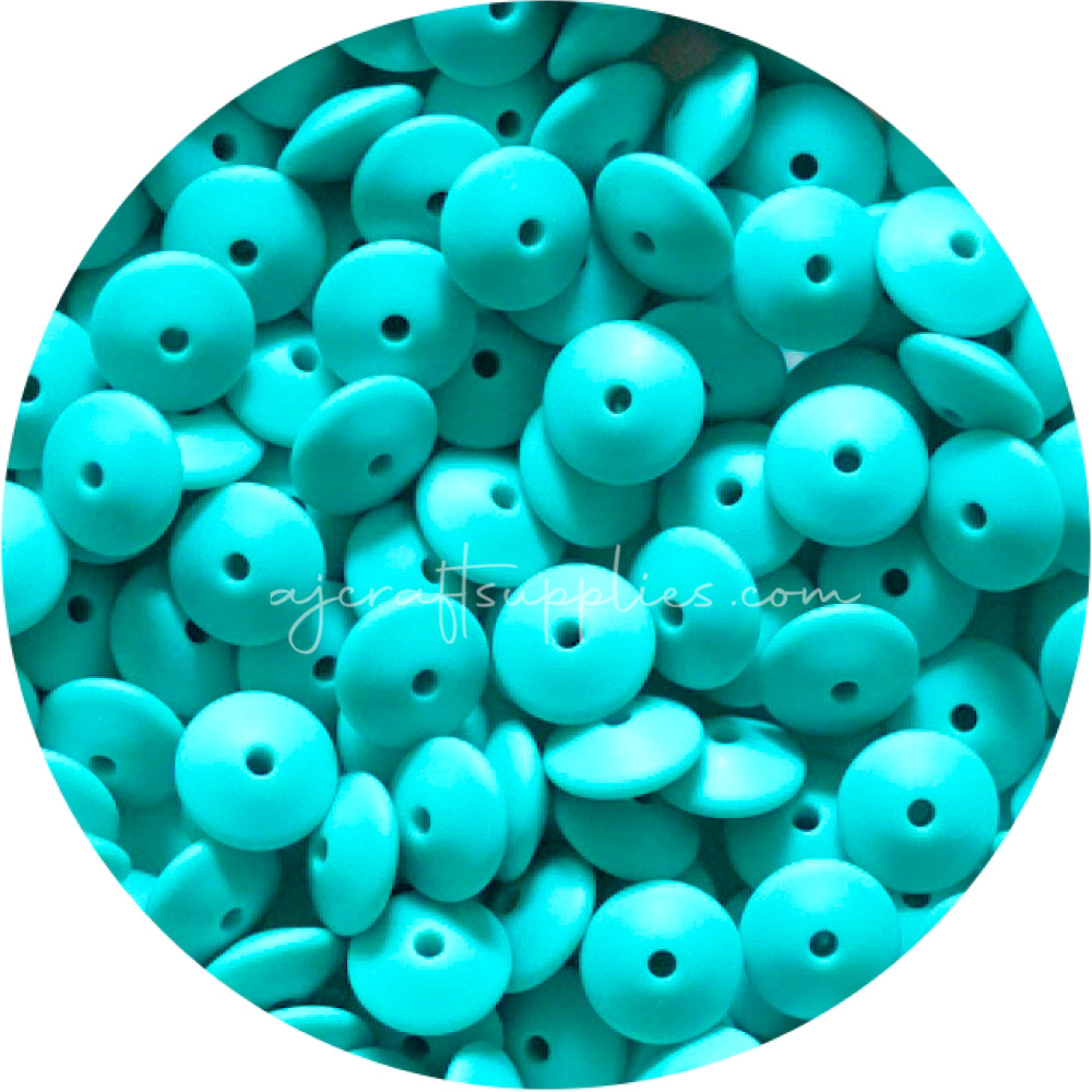 Turquoise - 15mm Saucer Silicone Beads - Each