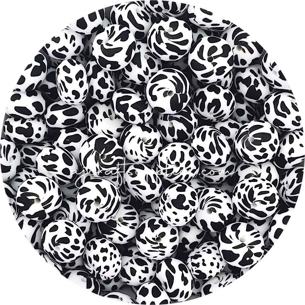 Cow Print - 19mm Abacus Silicone Beads - 5 Beads