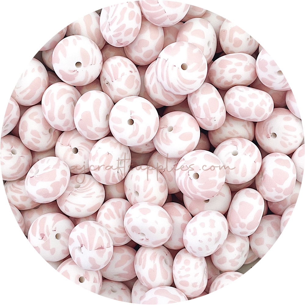 Blush Cow Print - 19mm Abacus Silicone Beads - 5 Beads