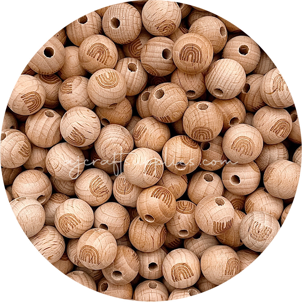 Beech Wood Engraved Beads (RAINBOW ARCH) - CHOOSE A SIZE - 5 beads
