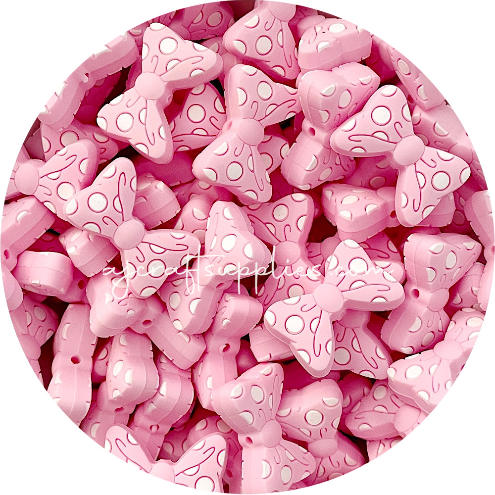 Polka Dot Bow Silicone Beads - CHOOSE YOUR COLOUR - 2 Beads