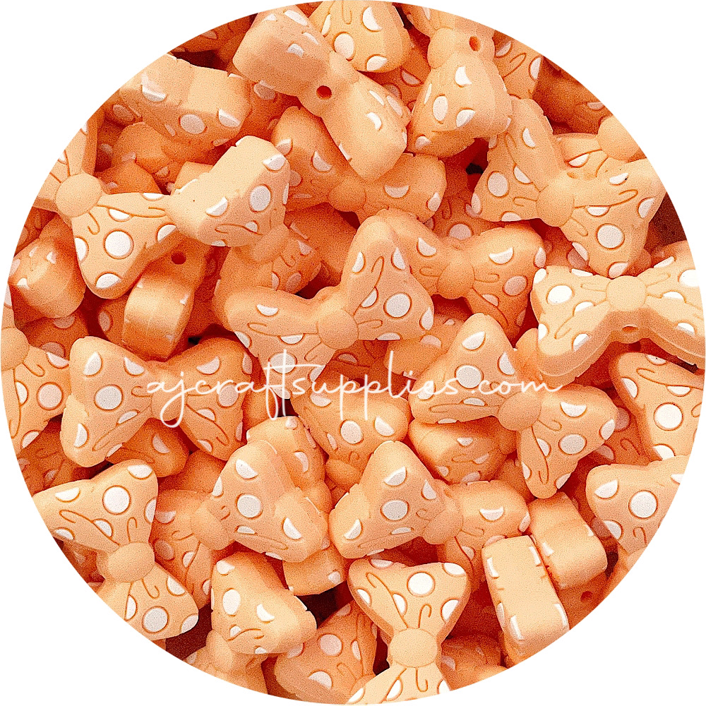 Polka Dot Bow Silicone Beads - CHOOSE YOUR COLOUR - 2 Beads