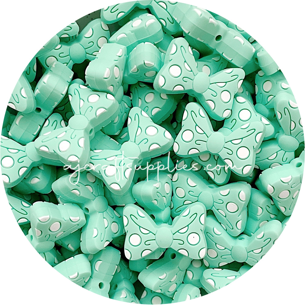 Polka Dot Bow Silicone Beads - CHOOSE YOUR COLOUR - 2 Beads