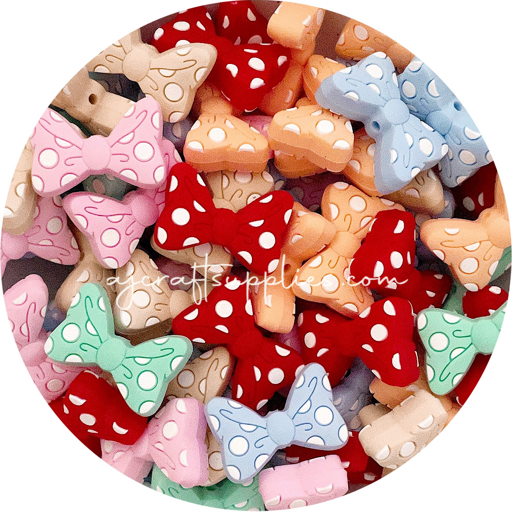 Polka Dot Bow Silicone Beads - CHOOSE YOUR COLOUR - 2 Beads