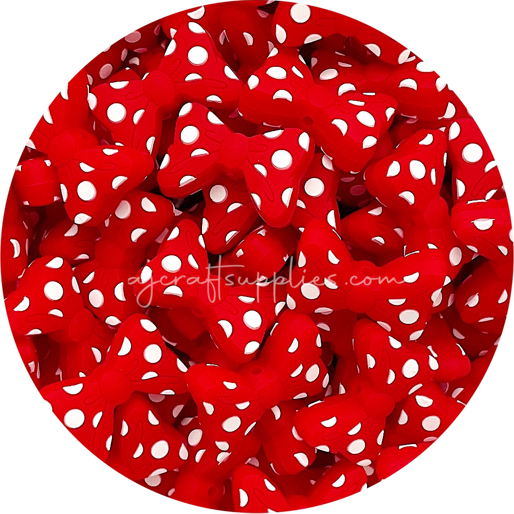 Polka Dot Bow Silicone Beads - CHOOSE YOUR COLOUR - 2 Beads