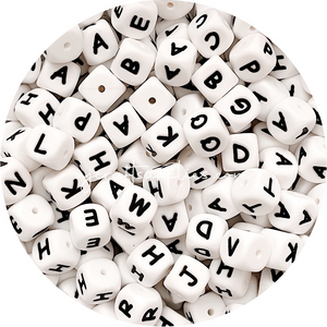 12mm Black/White Silicone Letter Beads MIXED Pack - 50 beads