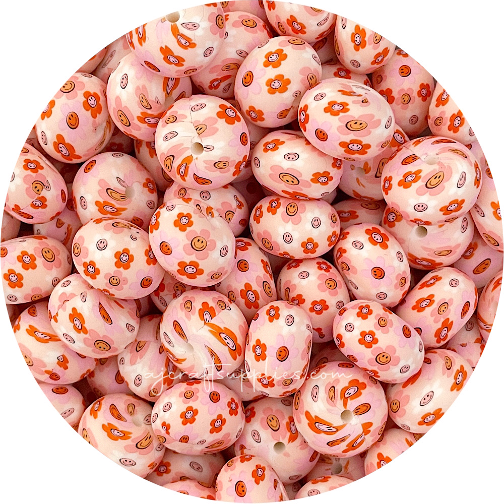 22mm abacus printed silicone beads Retro Daisy