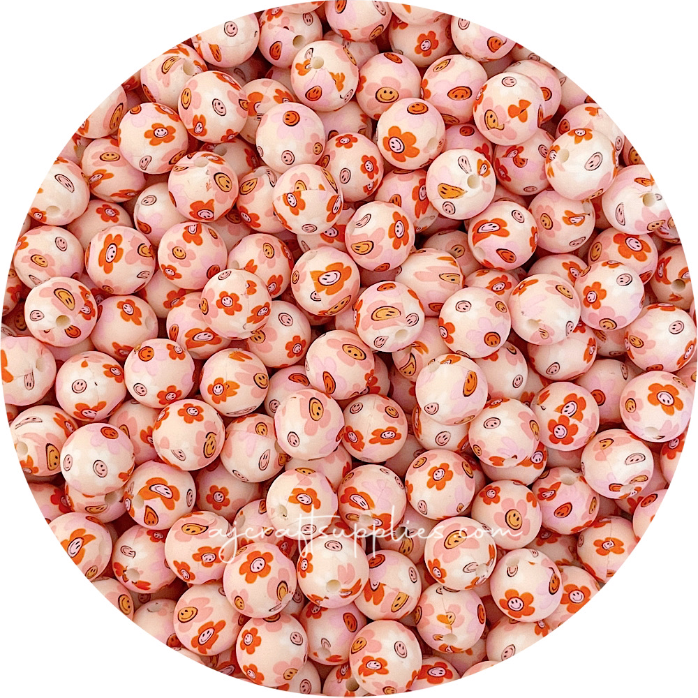 Retro daisy printed silicone beads