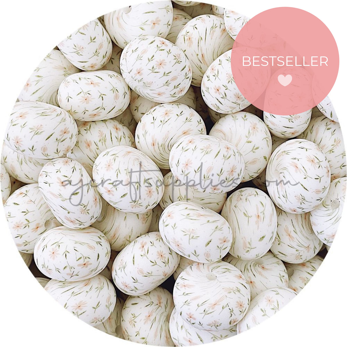 Daisy Print - 22mm abacus Silicone beads - 5 Beads