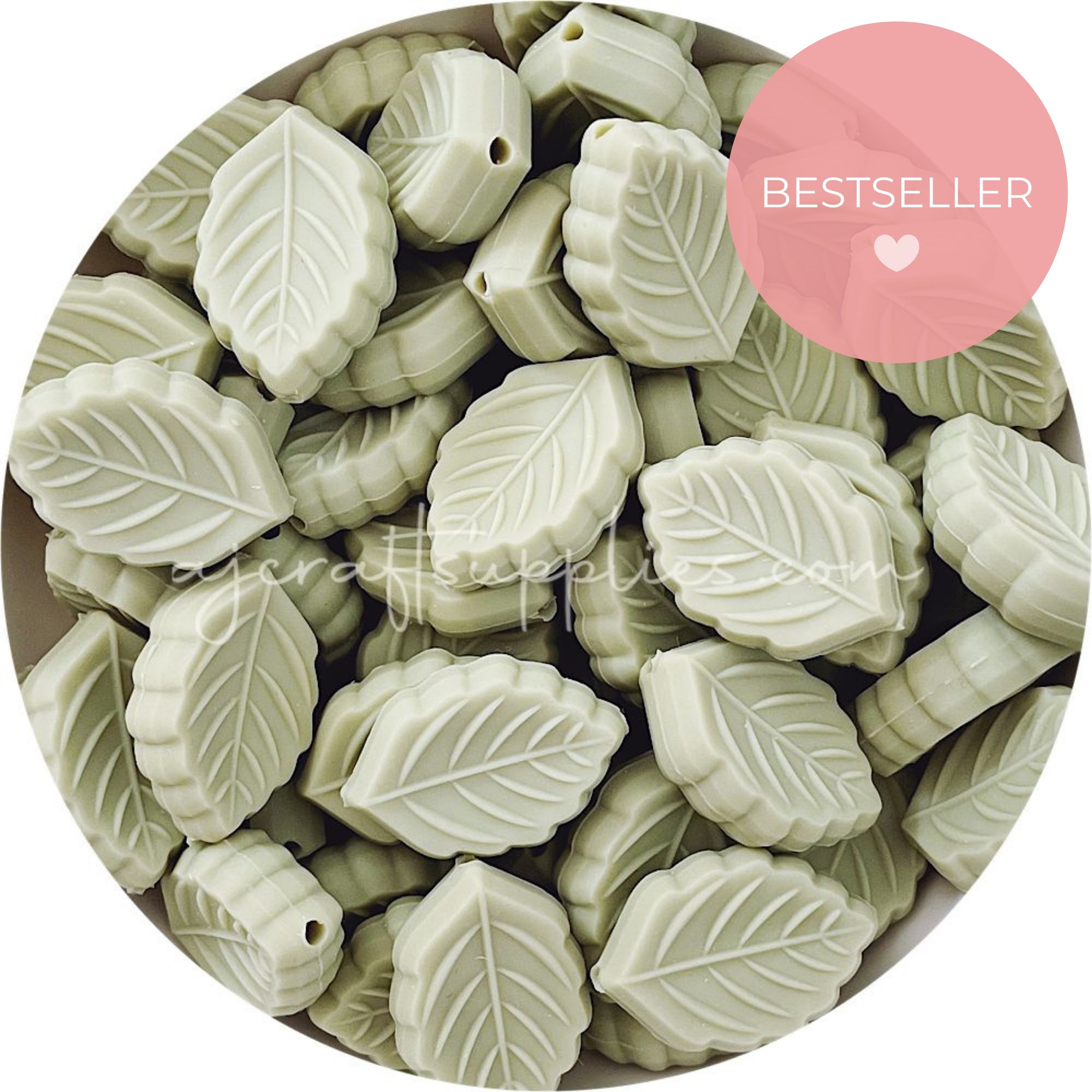 Sage Green - Leaf Silicone Beads - 2 beads