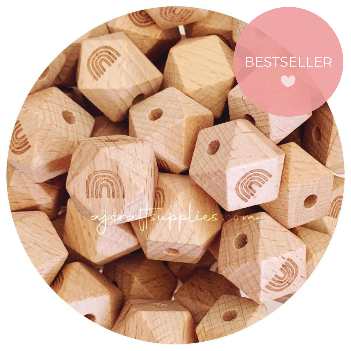 Beech Wood Engraved Beads (RAINBOW ARCH) - CHOOSE A SIZE - 5 beads