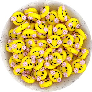 Retro Happy Face Silicone Beads - CHOOSE YOUR COLOUR - 2 beads