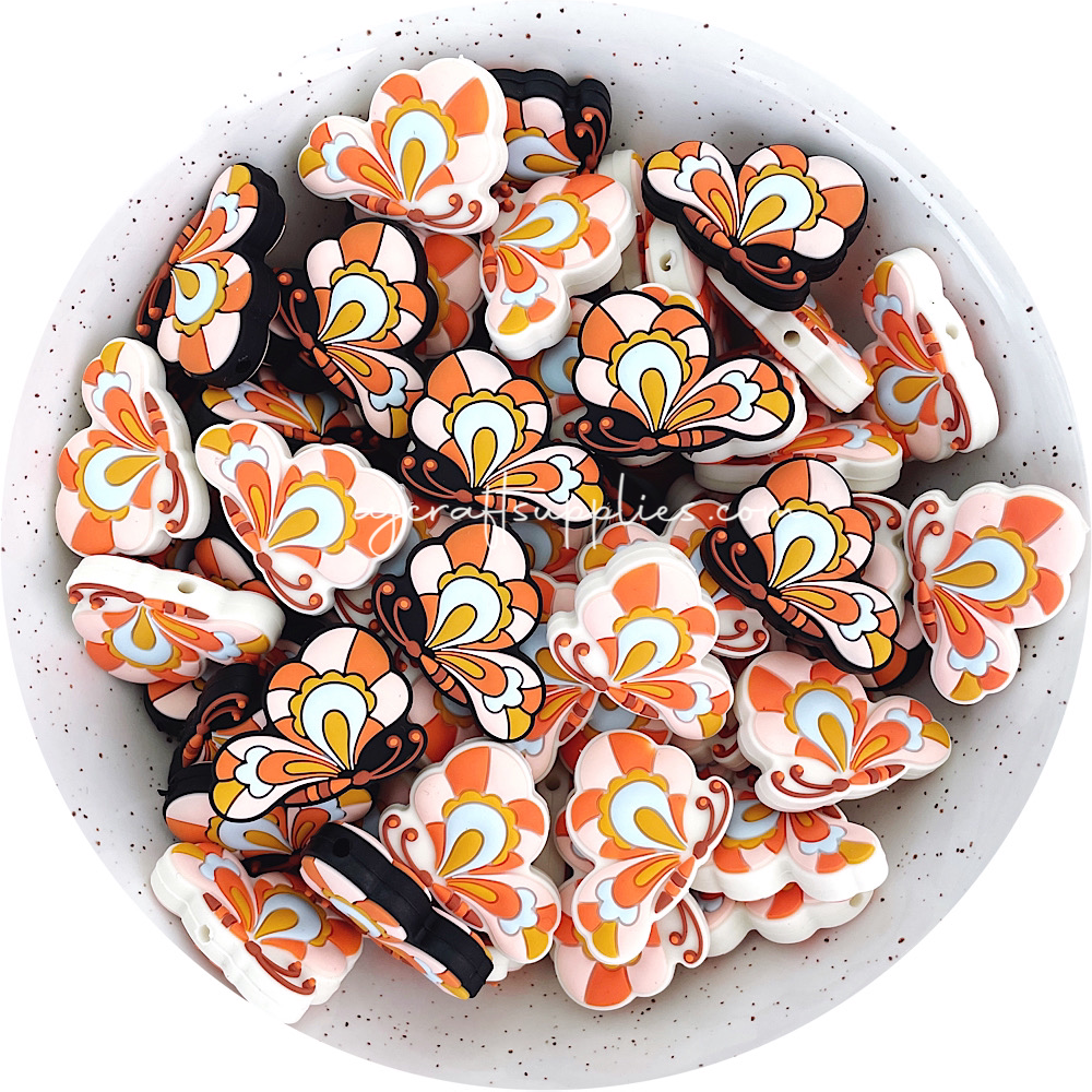 Retro Butterfly Silicone Beads - CHOOSE YOUR COLOUR - 2 beads