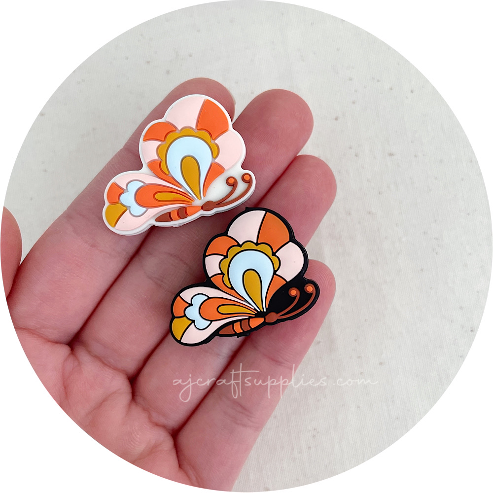 Retro Butterfly Silicone Beads - CHOOSE YOUR COLOUR - 2 beads