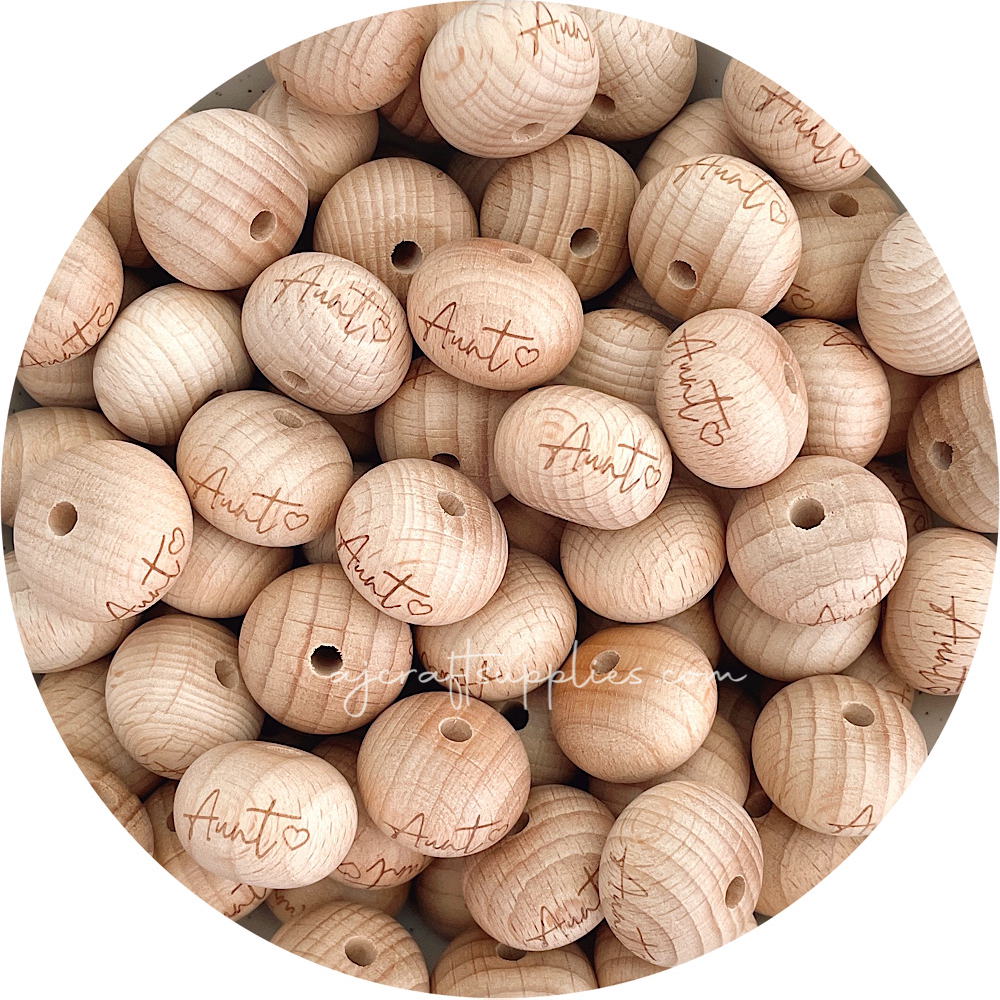 Beech Wood Engraved Beads (Mama, Grandma, Aunt, Godmother or Sister) - 22mm abacus - 5 Beads