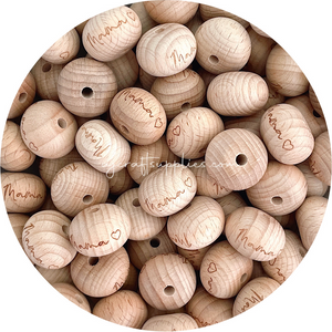 Beech Wood Engraved Beads (Mama, Aunt, Godmother or Sister) - 22mm abacus - 5 Beads