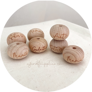 Beech Wood Engraved Beads (Mama, Aunt, Godmother or Sister) - 22mm abacus - 5 Beads