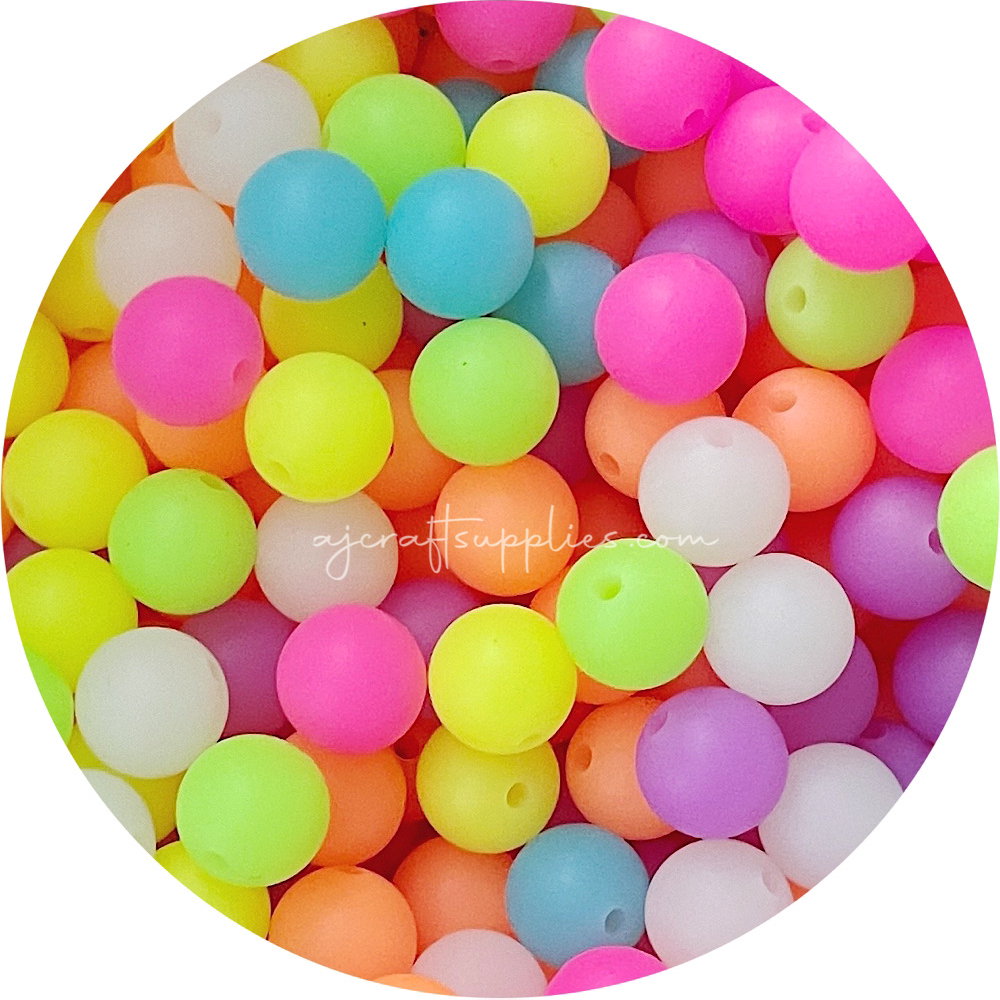 15mm GLOW White Silicone Beads, Glow in the Dark