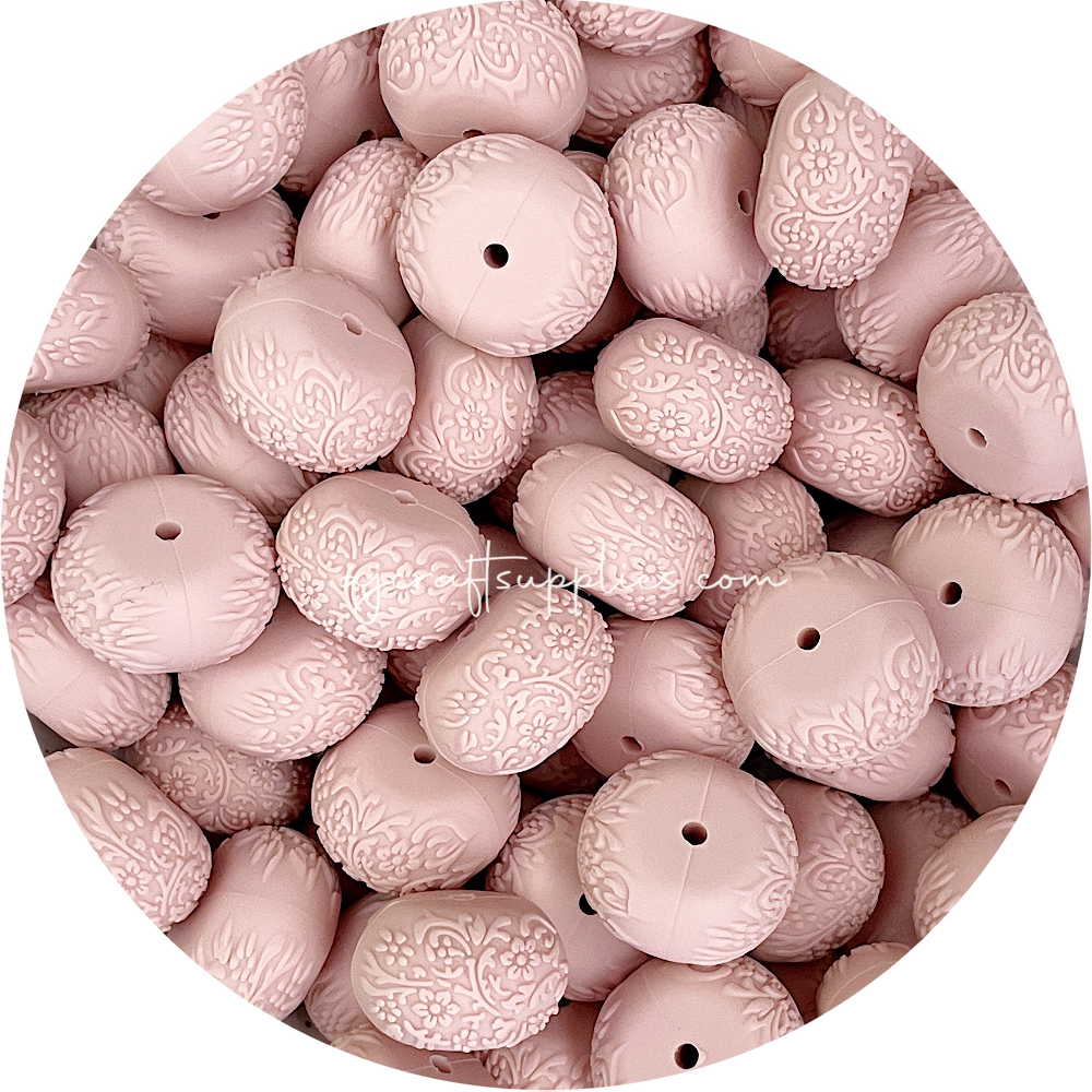 Nude - 22mm abacus (Floral Embossed) Silicone Beads - 5 Beads