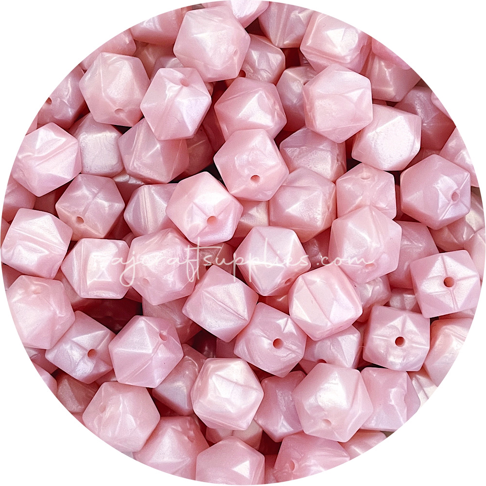 Pearl Blush - 14mm Mini Hexagon - 5 beads