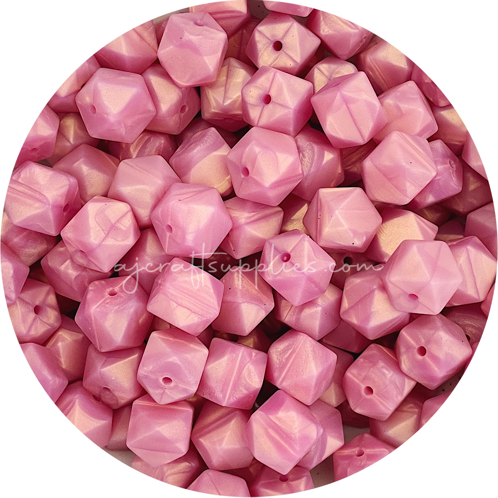 Pearl Rose Shimmer - 14mm Mini Hexagon - 5 beads