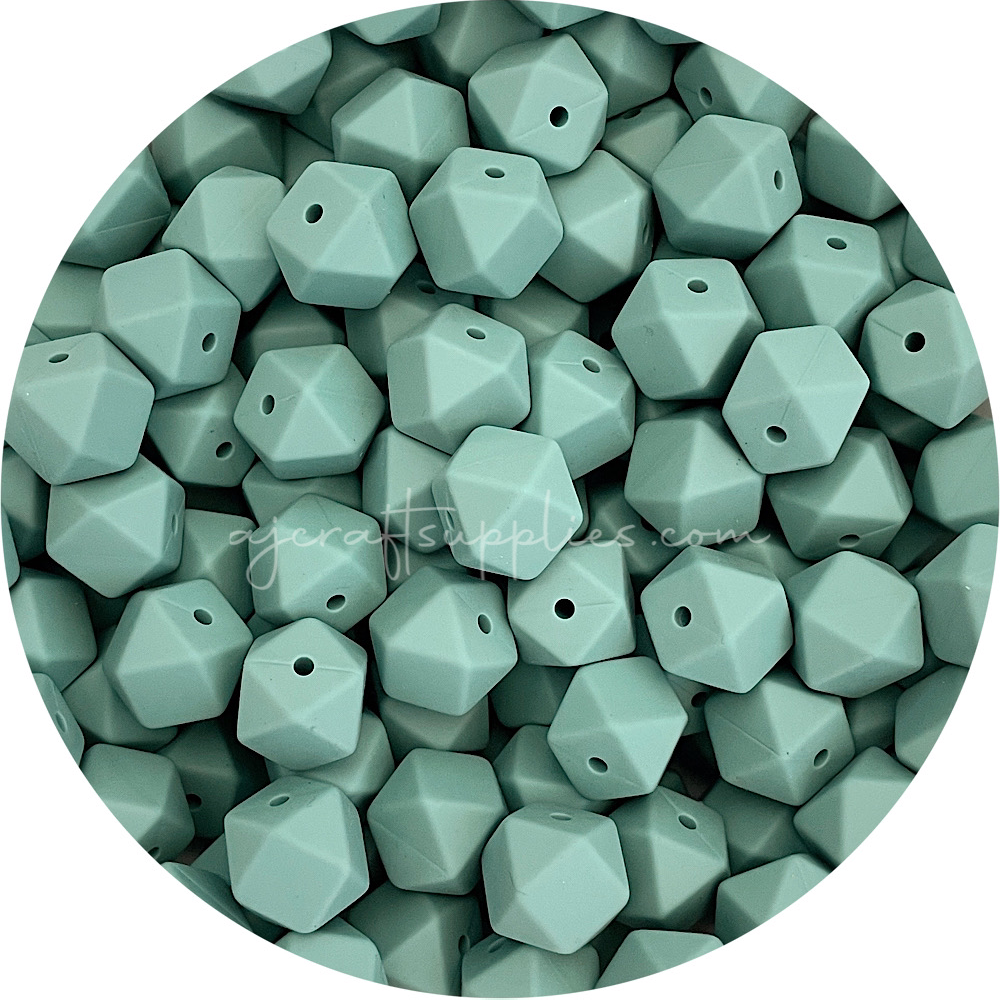 Ether Green - 14mm Mini Hexagon - 5 beads