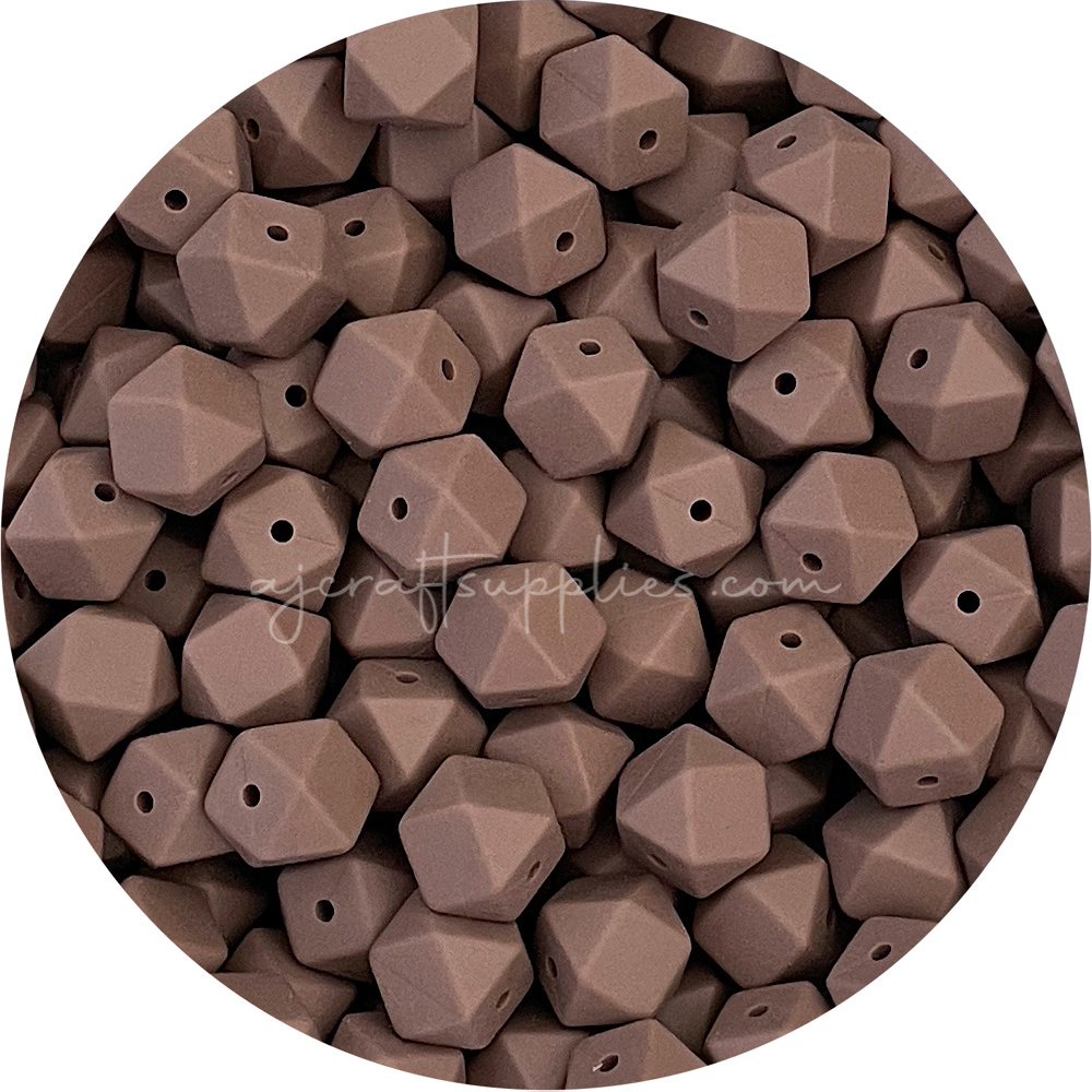 Mocha - 14mm Mini Hexagon - 5 beads