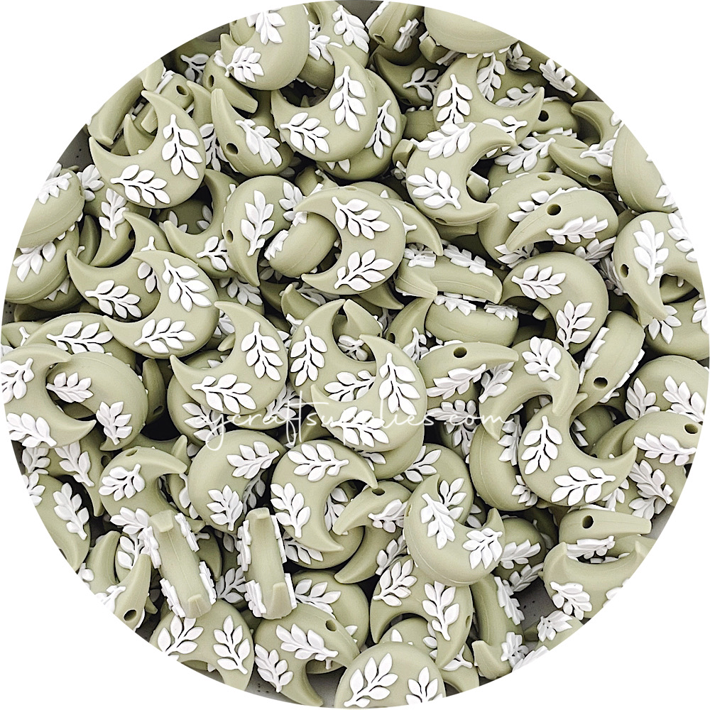 Leaf Crescent Moon Silicone Beads - CHOOSE YOUR COLOUR - 2 beads