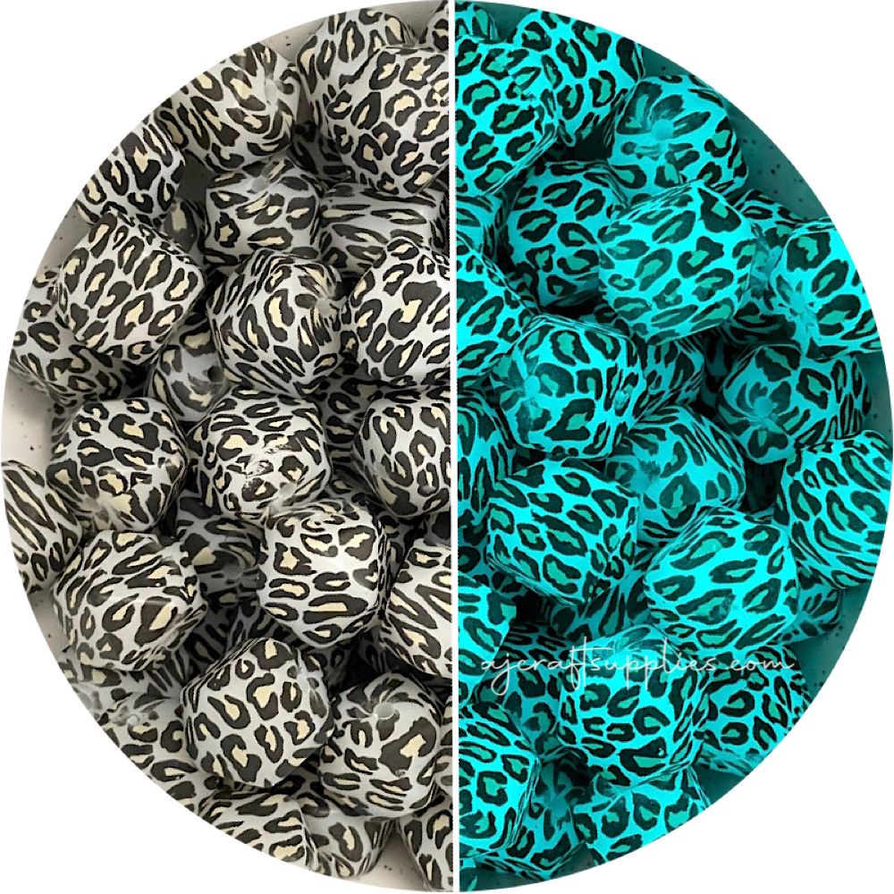 17mm Hexagon Printed Glow in the Dark Silicone Beads