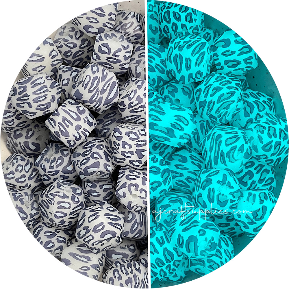 17mm Hexagon Printed Glow in the Dark Silicone Beads