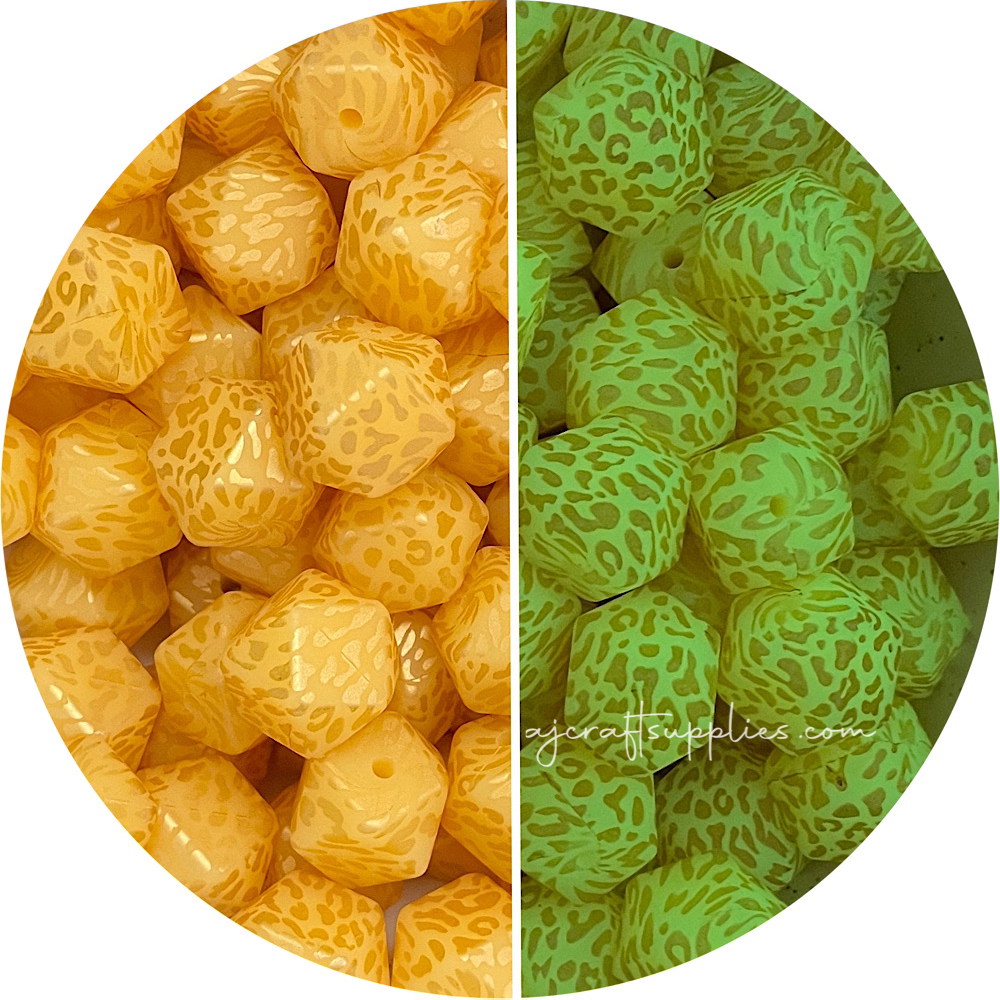 17mm Hexagon Printed Glow in the Dark Silicone Beads