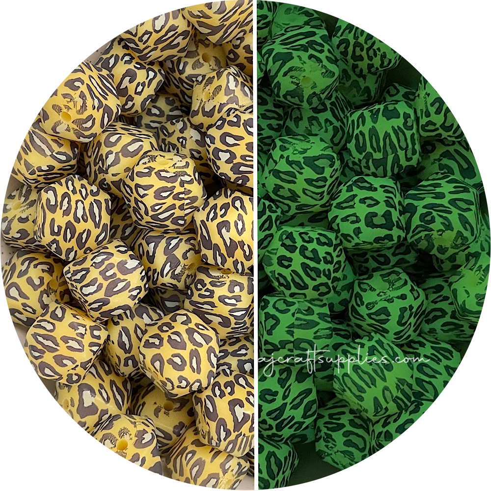 17mm Hexagon Printed Glow in the Dark Silicone Beads