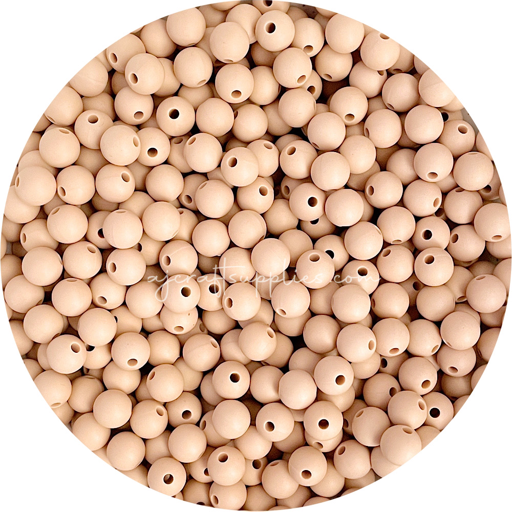 Oatmeal - 9mm Round Silicone Beads - 5 Beads