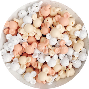 Peach & Cream Mix - Mouse Head - Peach, Cream Beige, White Speckled - 15 Beads